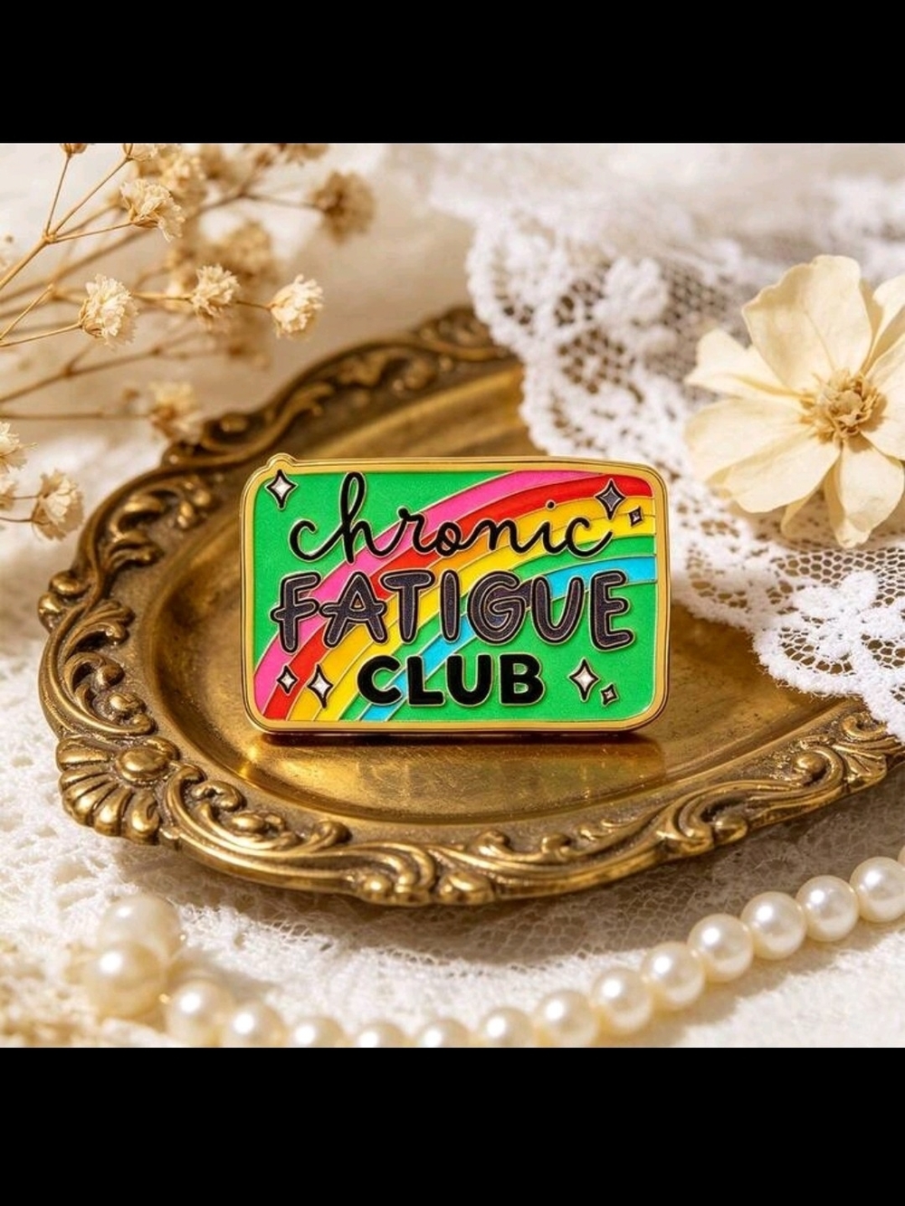 Chronic Fatigue Club Enamel Pin - Green Rainbow Design